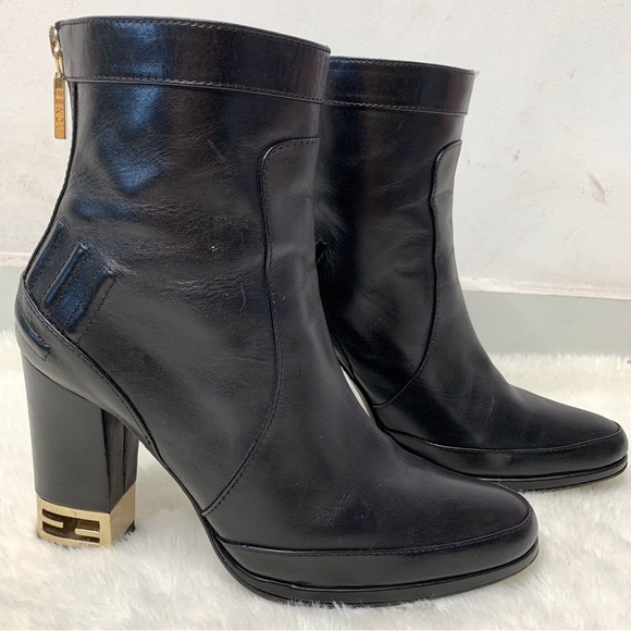 Fendi Women's Ankle Black Zip Leather Heeled Boots Size 36 - Picture 5 of 15